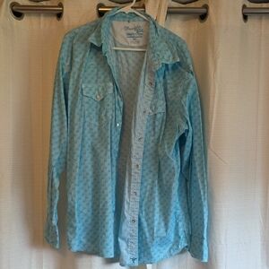 Wrangler Light Blue Patterned Pearl Snap Button Up Western Shirt Never Worn
